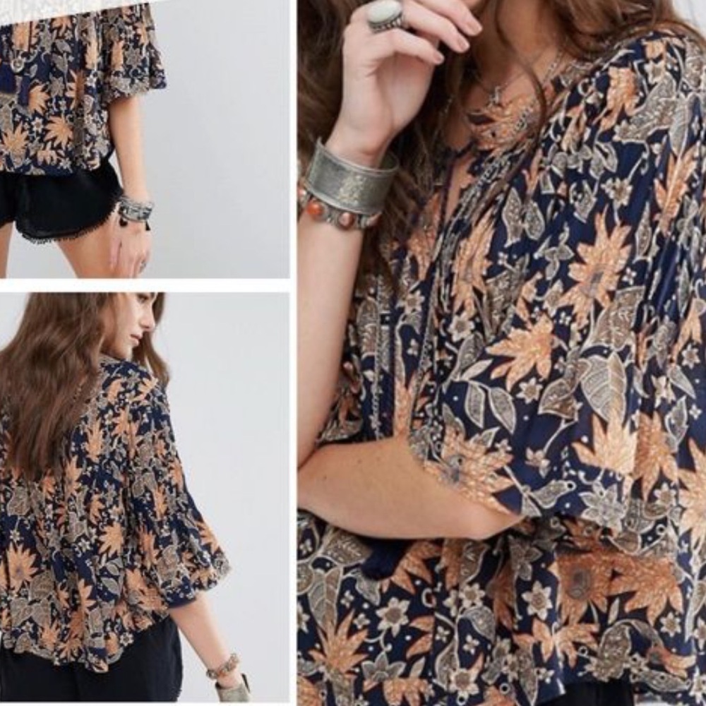 Tularosa Falling Floral Grommet Frayed Edges Top XS